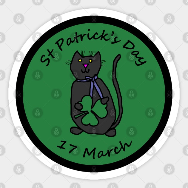 Cat with Ribbon and Shamrock St Patricks Day Sticker by ellenhenryart